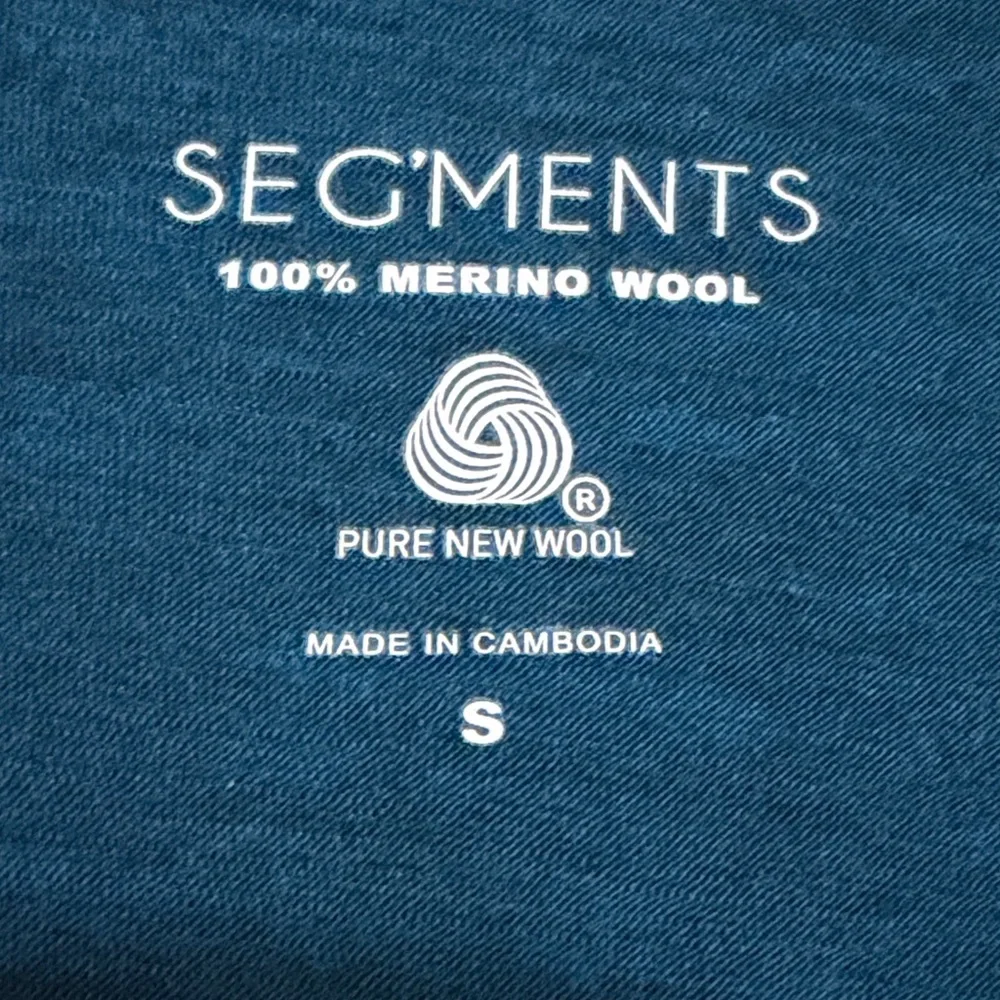 Segments Long Sleeve Crewneck Top Teal 100% merino wool shirt baselayer - Picture 2 of 4